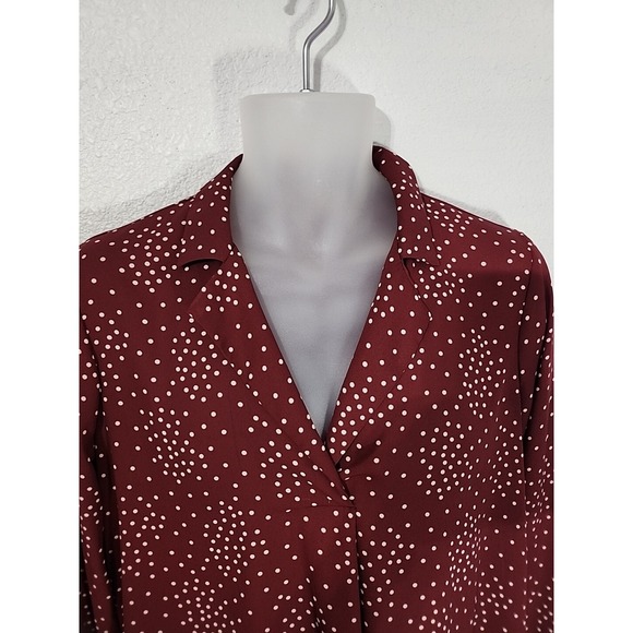 Lush Cranberry Red Polka Dot V-neck Lightweight Long Sleeve Blouse Size S - Picture 2 of 10